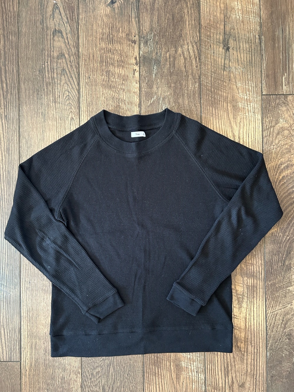 TNA Black Waffle Knit Long Sleeve Top